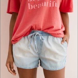 Aerie Elastic Waist Chambray Shorts